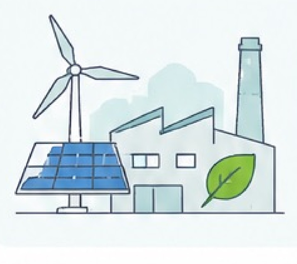 風力発電と太陽光発電、工場のイラスト