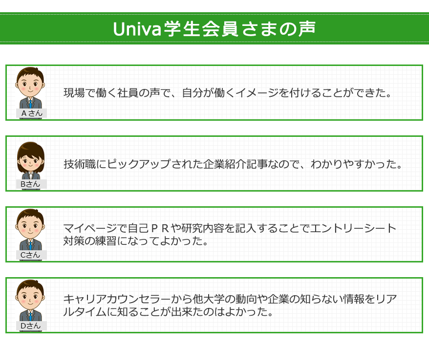 Univa学生会員さまの声